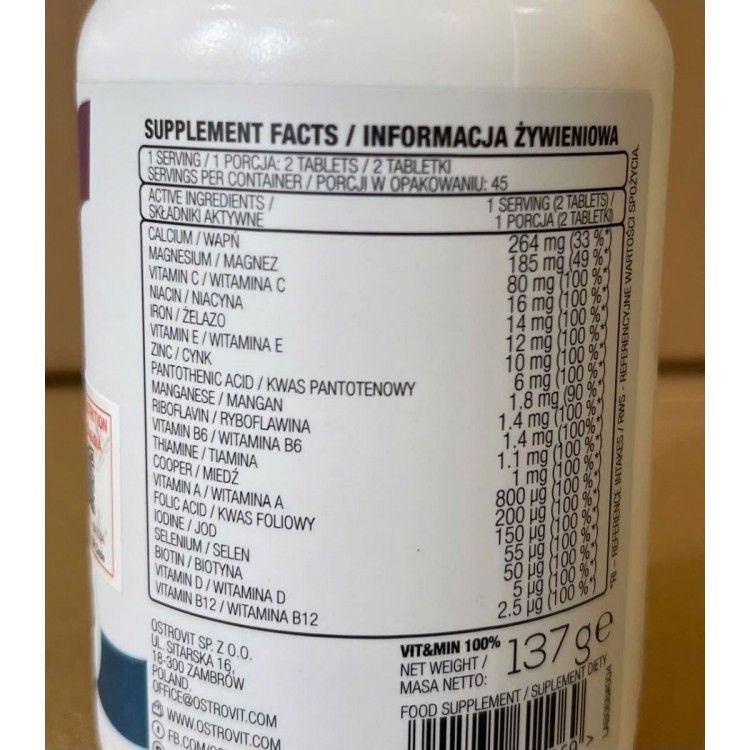 Ostrovit VIT&MIN; 100% (90 viên)